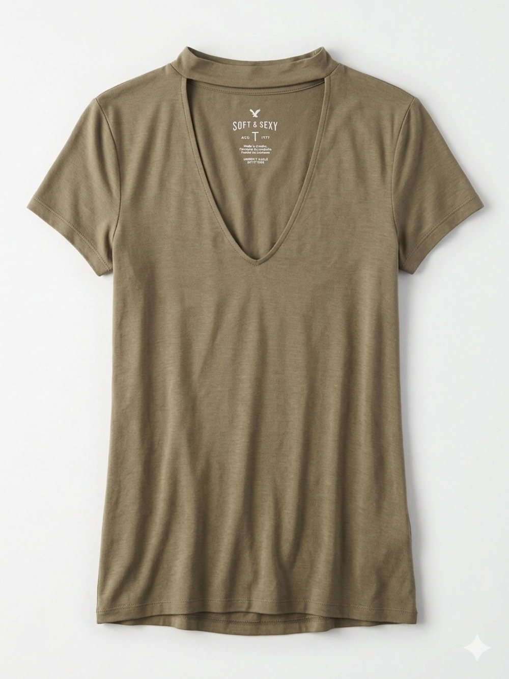 American Eagle Outfitters Olive V-Neck Short Sleeve Tee